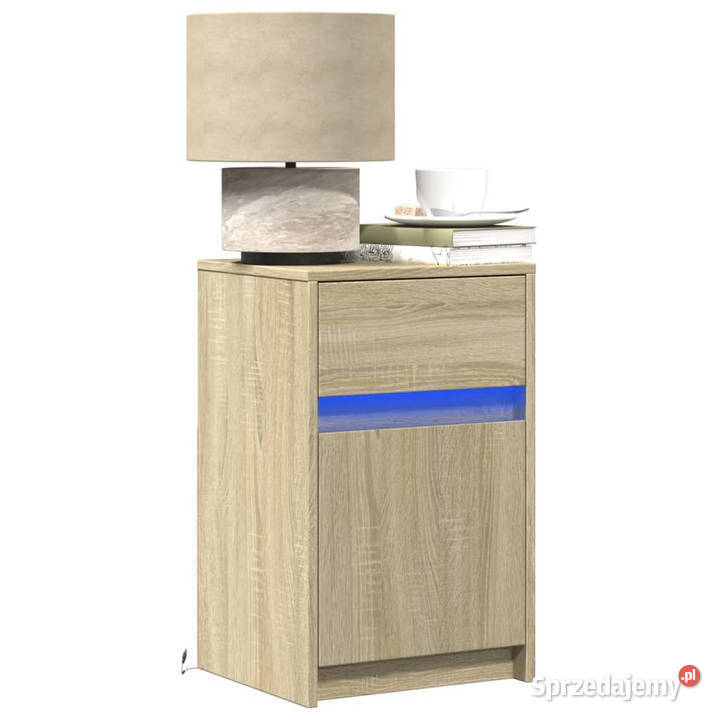 Szafki nocne z LED 2 dąb sonoma materiał Nocne Warszawa