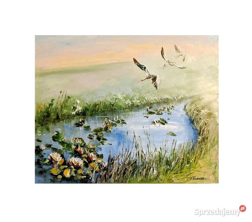 Kowalik Bociany obraz olejny 40x50 pejzaż Warszawa sprzedam