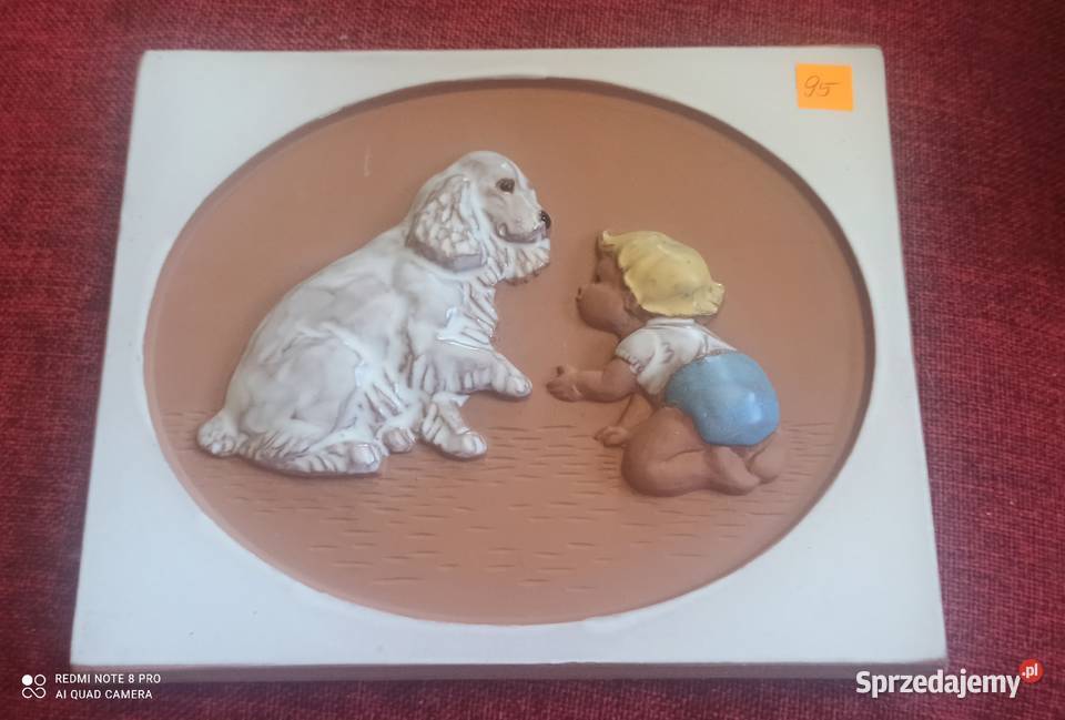 Kafel ceramiczny Jie Gandofta chłopiec z psem Gdańsk