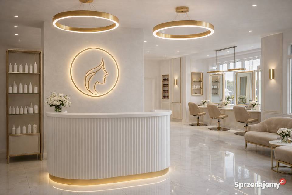 Biała złota ryflowana recepcja kosmetyczna lada Nowy Sącz