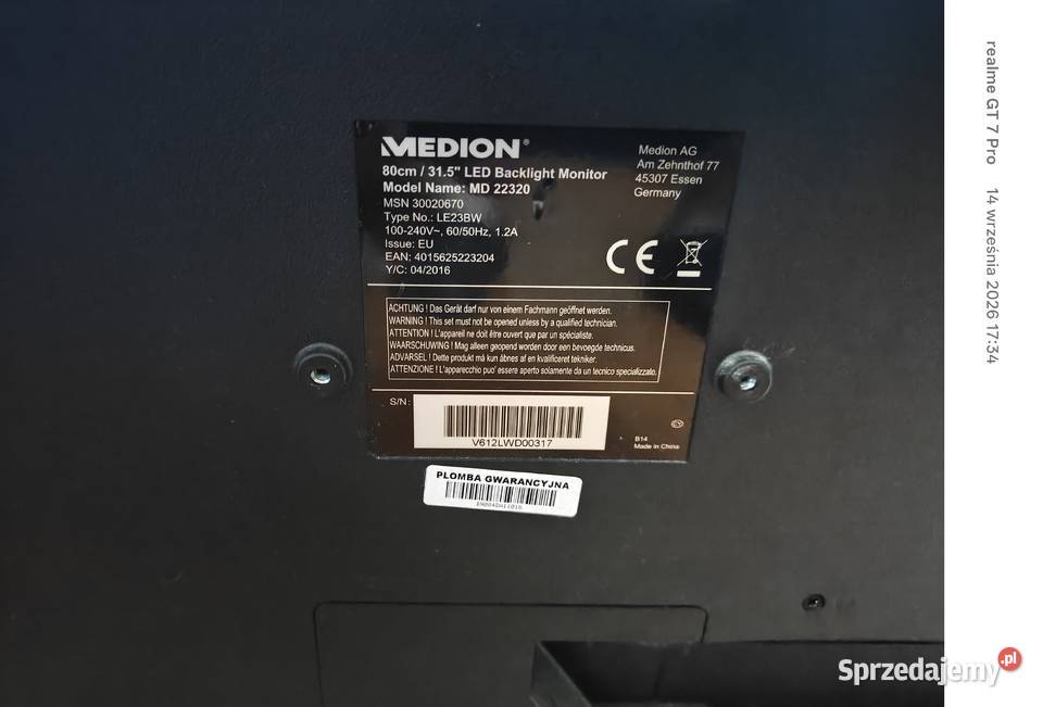 Uszkodzony Monitor 315 Medion MD 22320 świeci 25" i większe Mielec