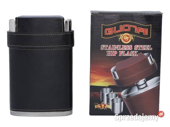 Elegancka Czarna Piersiówka Obszyta Skórą w Ostrowy nad Okszą