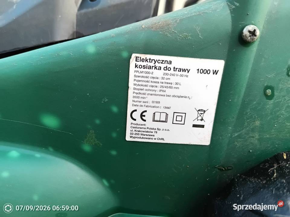 Elektryczna kosiarka do trawy 1000W Szerokość 32 Pozostałe Zabrzeg