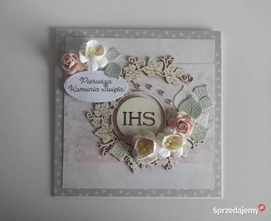Kartka w pudełku ręcznie robiona na Komunię łódzkie