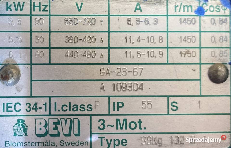 silnik elektryczny 55kW 1450obr 3fazowy B5
