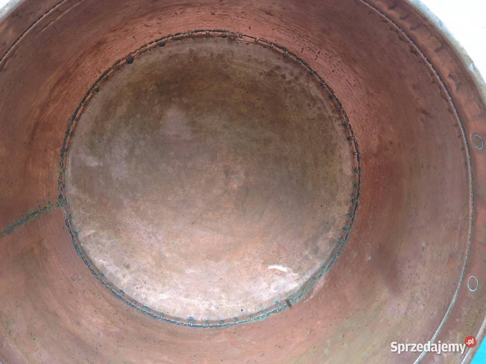 Duży miedziany kocioł poj 45 litrów sygnowany Warszawa
