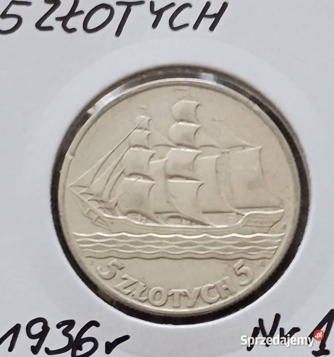 5 Żaglowiec 1936 r 1 Piękne oryginał Numizmatyka Konin