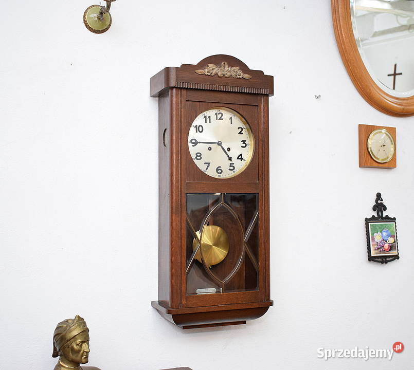 Stary zegar wiszący Junghanas sygnowany witraż Świdnica