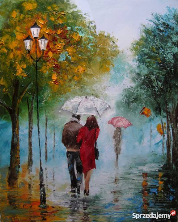 JESIENNY SPACER obraz olejny 50X40 WALENTYNKI Gdańsk