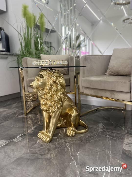 Złoty stolik kawowy Glamour Premium lew w połysku meble