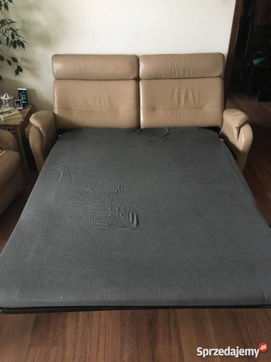 Skórzana sofa z funkcją spania dwa fotele z brązowy/beżowy Kraków sprzedam