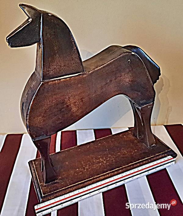 Koń dekoracja ceramika drewno wysokość 35 brązowy Ostrów Wielkopolski