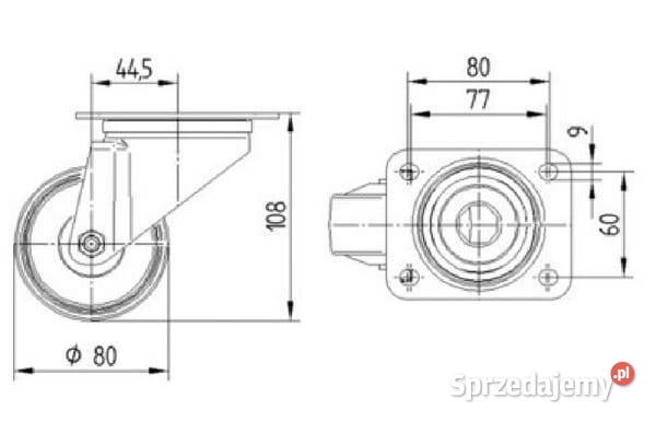 Koło skrętne poliamidowe 80x34 mm podstawa Do maszyn uprawowych małopolskie Kamionna