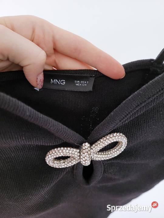 Czarna bluzka na ramiaczkach ze srebrną kokardką czarny Liszki sprzedam