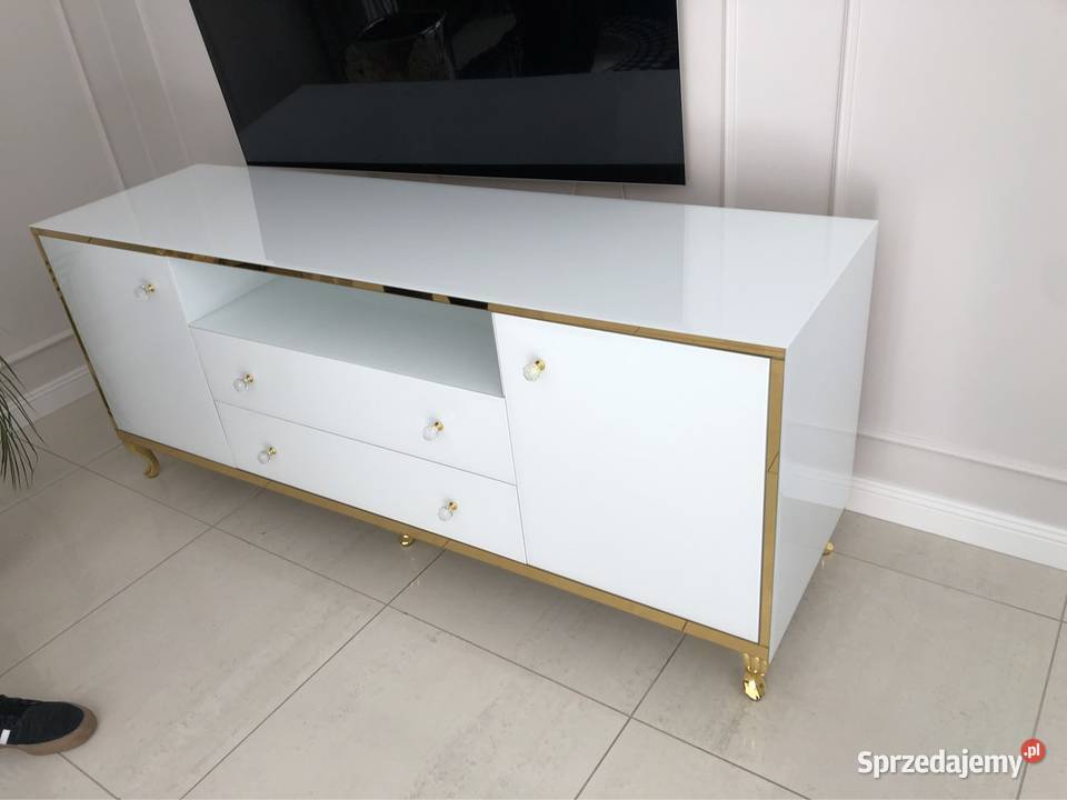 Komoda RTV biała złota gałka kryształ noga Kępno