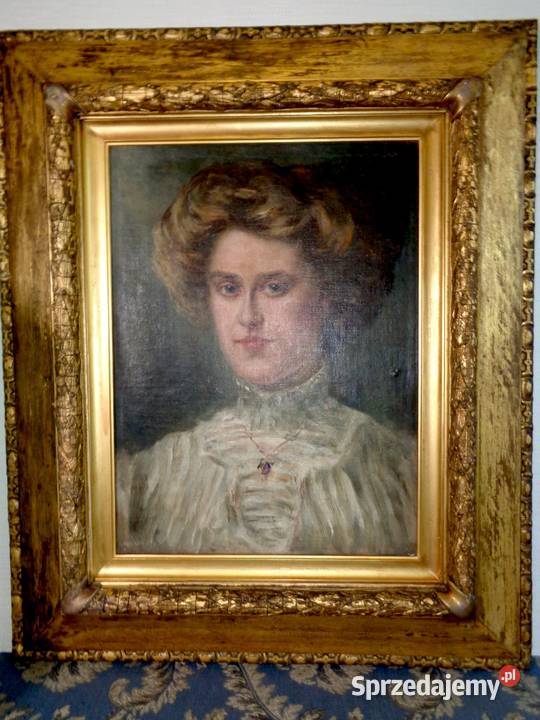 Obraz Olejny Antyczny Portret Kobiety koniec XIX Warszawa