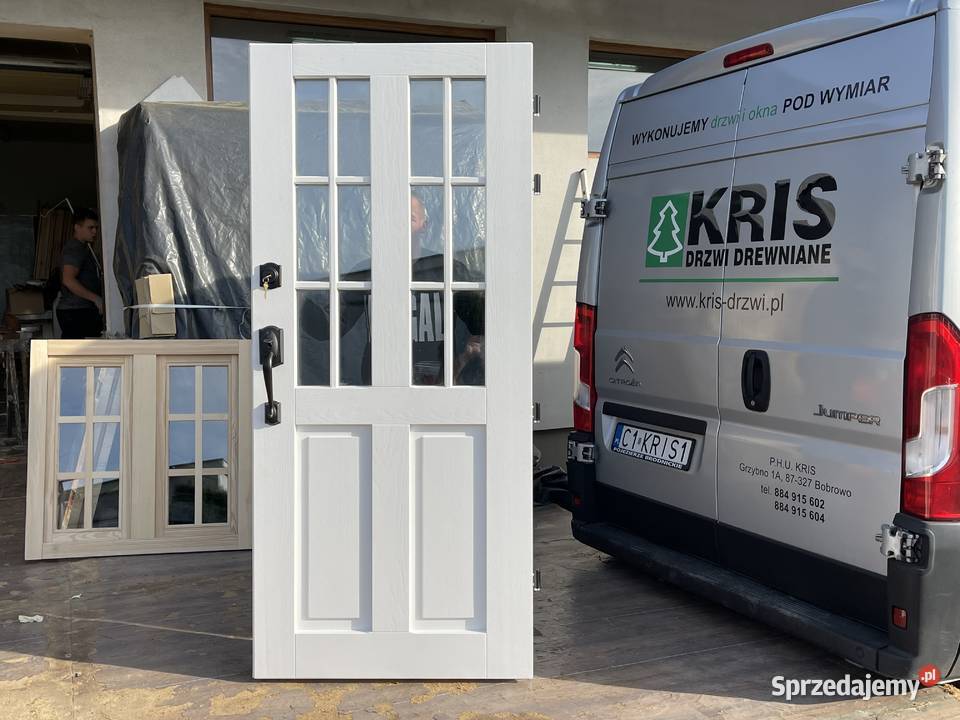 Drzwi drewniane zewnętrzne z klamką schlage kujawsko-pomorskie Grzybno sprzedam