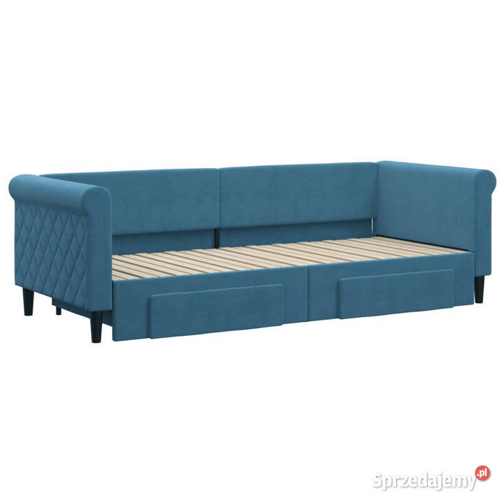 Sofa rozsuwana z szufladami niebieska aksamit Warszawa