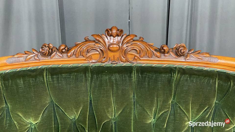 Rzeźbiona sofa w stylu wiktoriańskim z zielonym Gryfice sprzedam