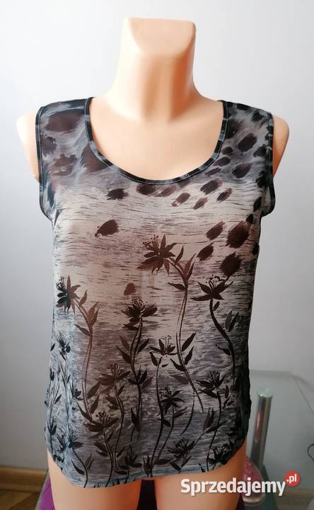 DAMSKI SZARY TOP W KWIATY RM szary/srebrny Topy i koszulki łódzkie Łódź