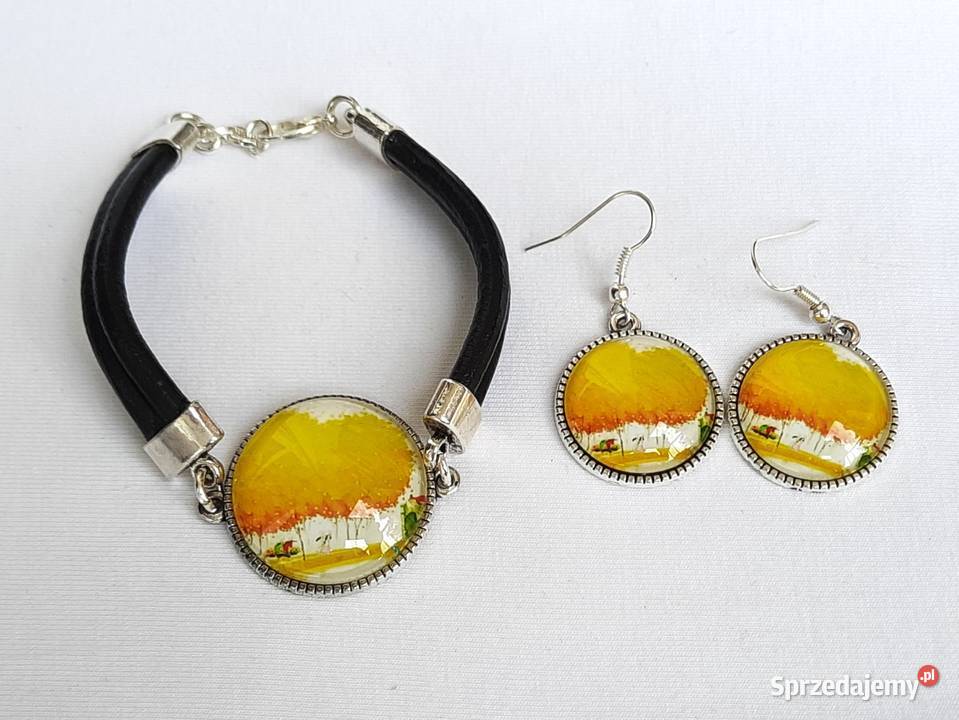 Zestaw grafika pod szkłem bransoletka kolczyki Łódź
