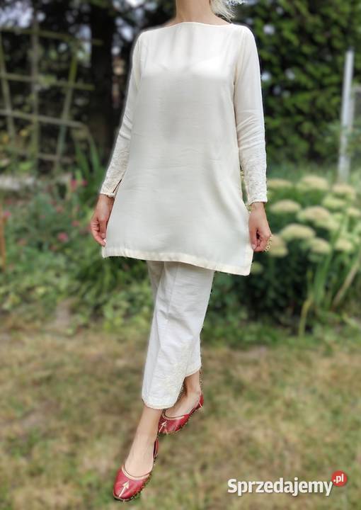 Kremowa bluzka tunika XL 42 wiskoza jedwab Rozmiar 42(XL) zachodniopomorskie Szczecin