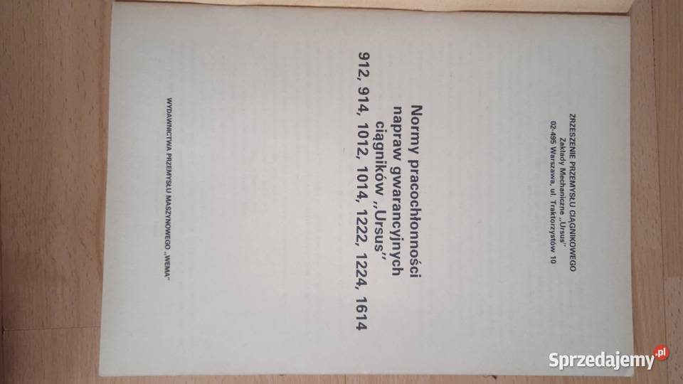Ursus katalog norm napraw gwarancyjnych 912 914 Pozostałe lubelskie Lublin