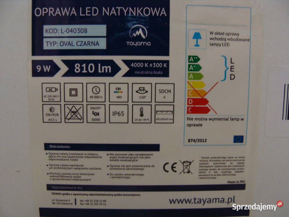 Oprawa lampa LED piwniczna kanałowa 9W IP65 Oświetlenie Wieluń sprzedam