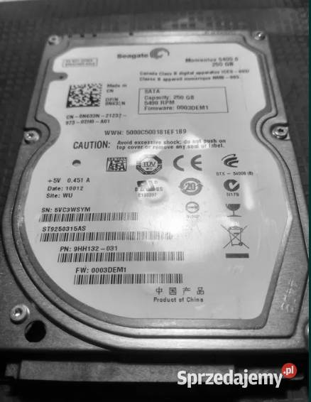 Dysk twardy 250GB 25 SATA pasuje do laptopa i PC Wysokie Mazowieckie