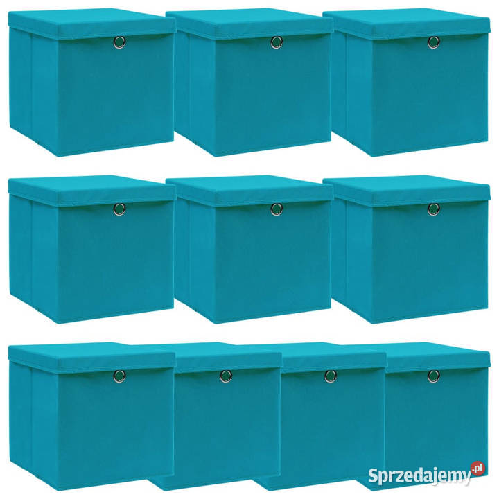 Pudełka z pokrywami 10 błękitne 32x32x32 tkanina Warszawa