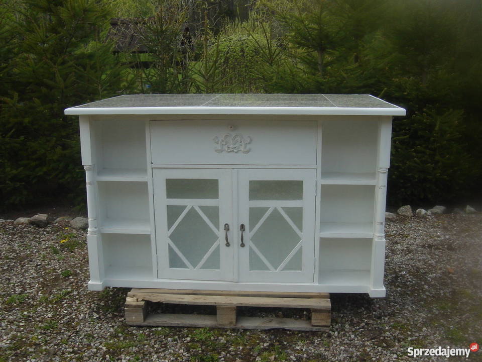 Prowansalska wyspa kuchenna bielona shabby chic Swarożyn