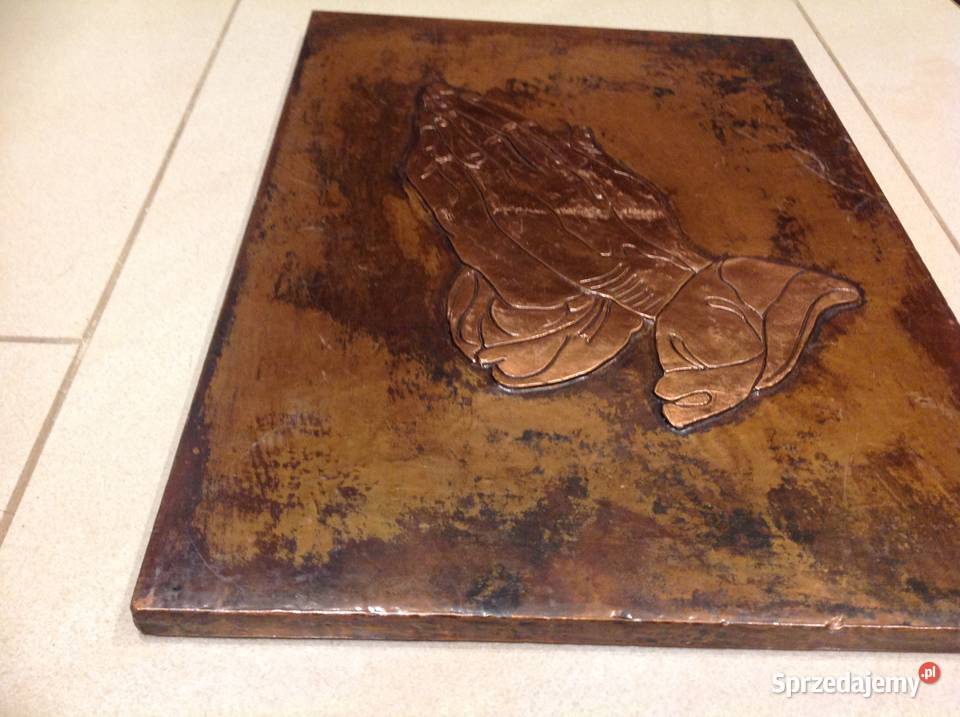 Stary Obraz Miedziany Płaskorzeźba Dłonie Nowa Sól