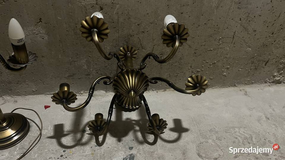 Żyrandol i lampka ciemno złoty kolor sprzedam