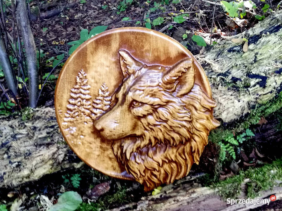 Wilk Płaskorzeźba drewniana Jasienica Rosielna