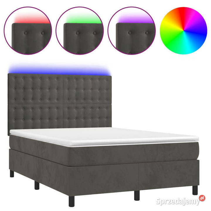 Łóżko kontynentalne z materacem i LED szary 128cm