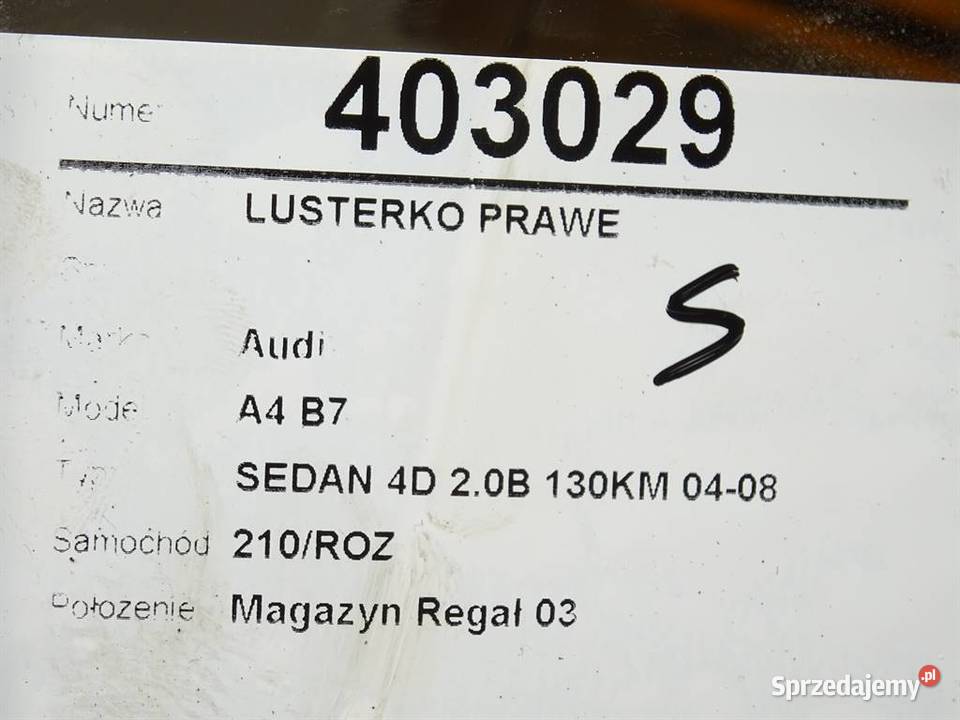 LUSTERKO PRAWE AUDI A4 B7 SedanLimuzyna 0408 podkarpackie