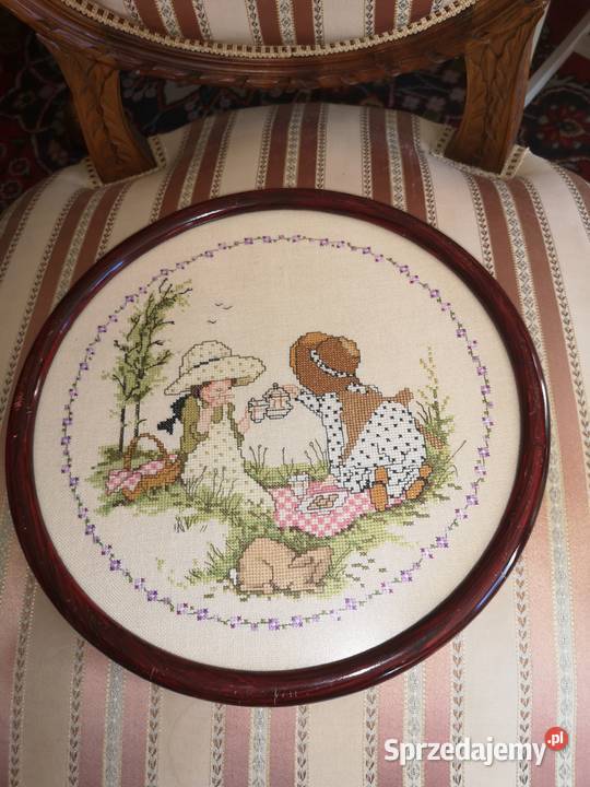 Haft obrazek szkłem Sniadanko na trawce sprzedam