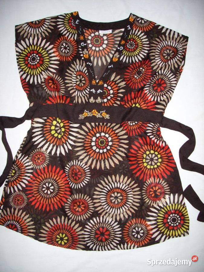 Yessica Elegancka Tunika Koraliki Haft J Nowa 48 brązowy/beżowy Nowy Sącz