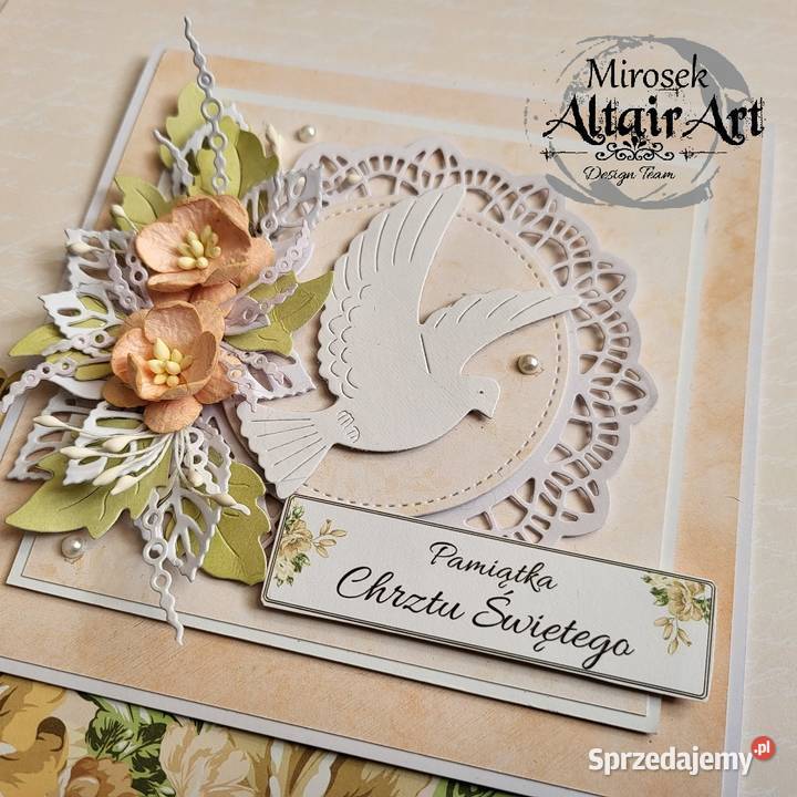 Pamiątka Chrztu kartka ręcznie robiona handmade Rękodzieło