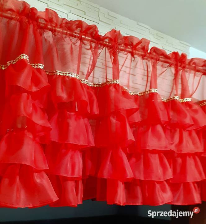 Świąteczna firanka czerwone falbanki Mława