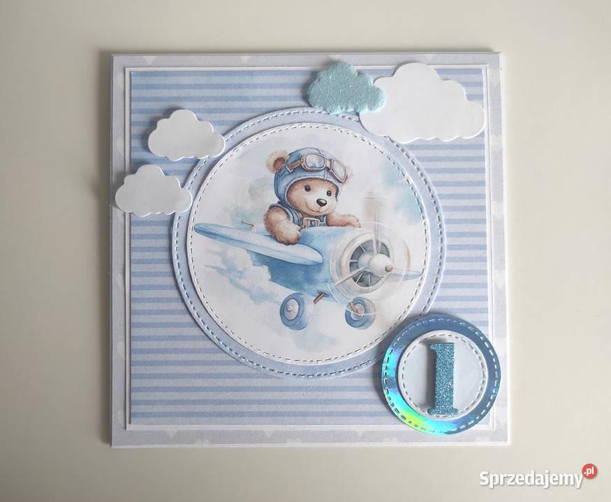 Kartka ręcznie robiona na urodziny Roczek miś w Łódź