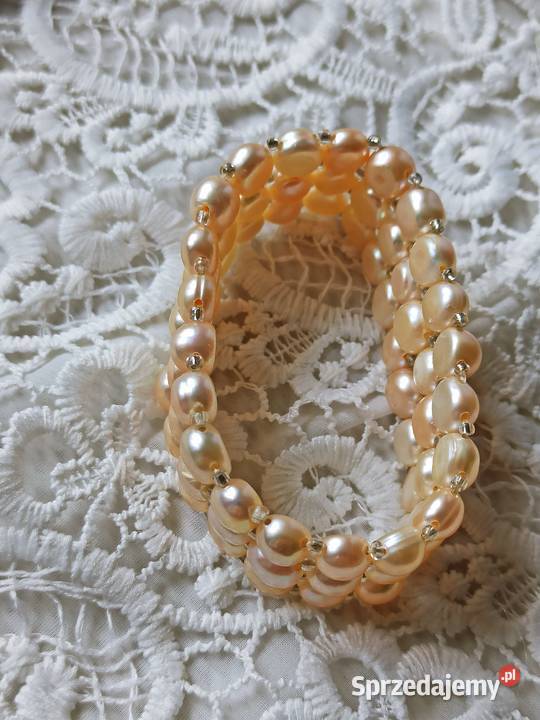 Bransoletka 3rzędowa szeroka perła hodowlana Pozostałe Warszawa