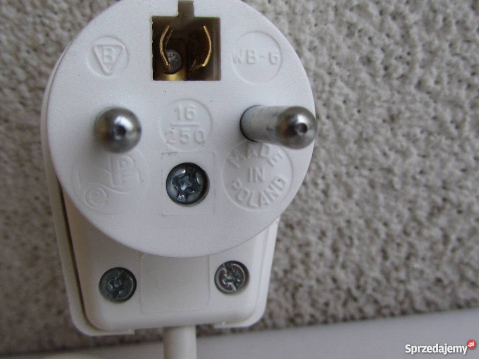 Kabel biały wtyczka kątowa 3 żyły okrągły Olecko