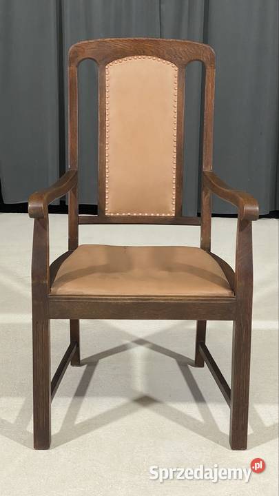 Stylowy fotel dębowy ze skórą elegancki Budno