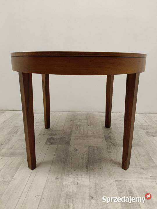 stół okrągly PRL vintage fornir orzech do salonu łódzkie Radomsko