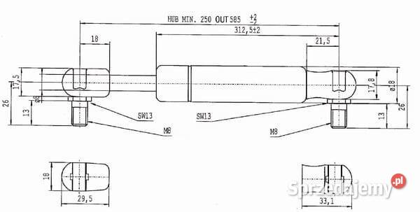 Sprężyna gazowa L585 mm 100N Stabilus CA083887 Do maszyn uprawowych Kamionna