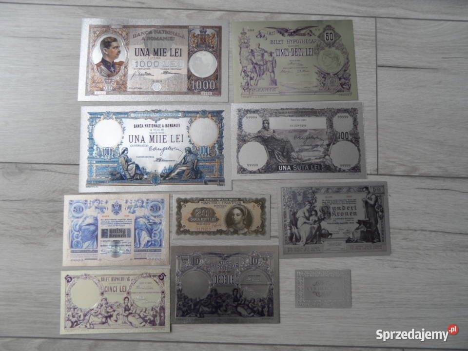 zestaw 9 szt. stare banknoty Rumuńskie posrebrzane