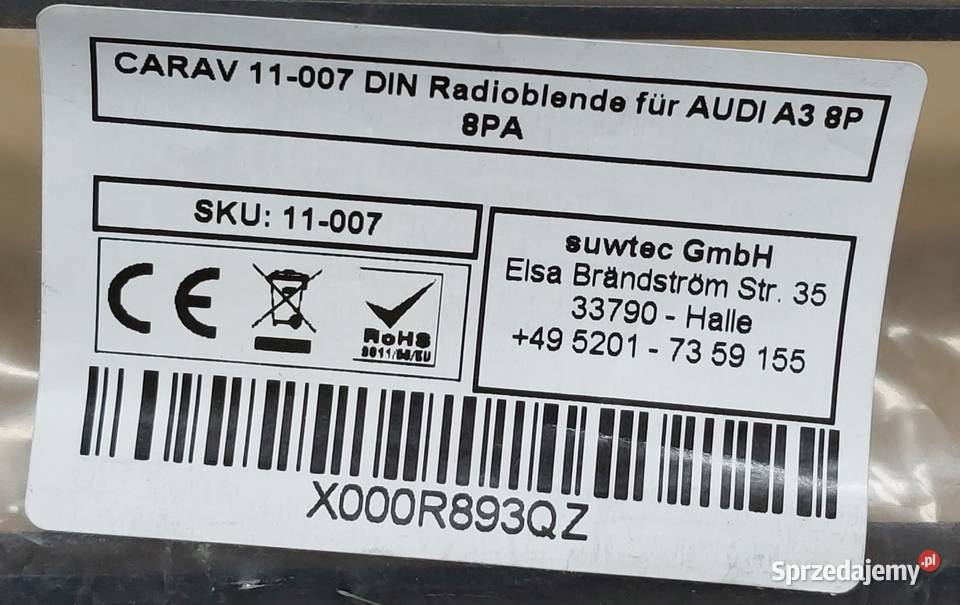 RAMKA RADIA 1 DIN AUDI A3 8P 11007 osobowe