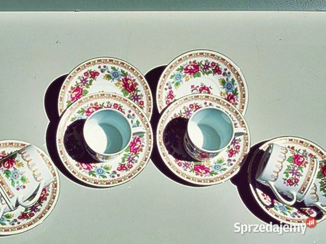 SERWIS KAWOWY 6 osób biała porcelana z kwiatowym Dom i Ogród