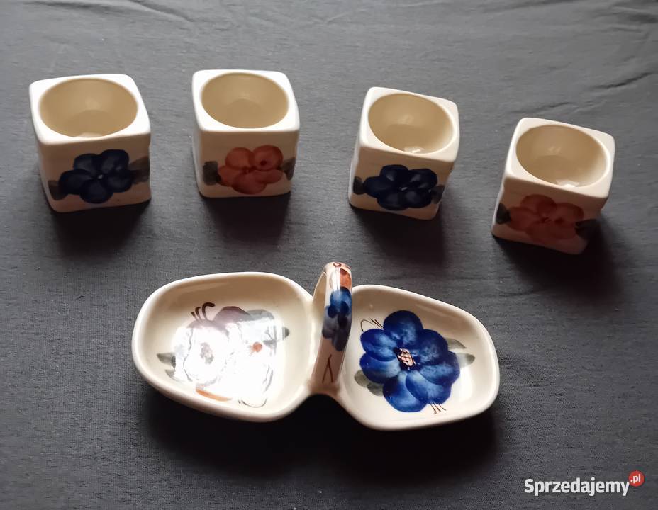 Ceramiczny zestaw przyprawnikkabaret 4 jajcarki Koźminek